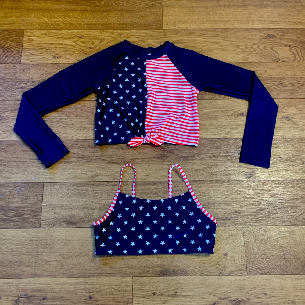 American flag swim suit top set